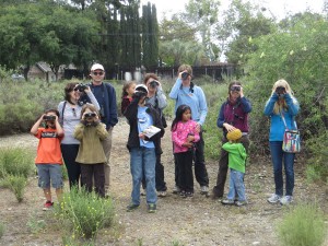 A group watching birds during the first annual BFS Earth Day Celebration