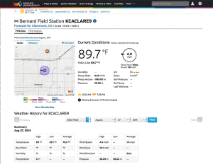 A screen shot of the BFS weather data on Weather Underground. Nancy Hamlett.