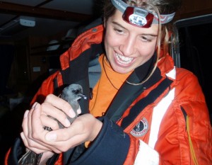 Kristen with her new Storm-Petrel friend right before it was released