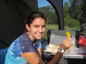 Me with a yellow warbler.