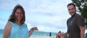 I am pointing to Popo\'ia Island while standing on Kailua Beach.