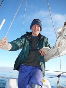 Zach sailing to the Arctic in 2007 with the Pomona little auk team. 